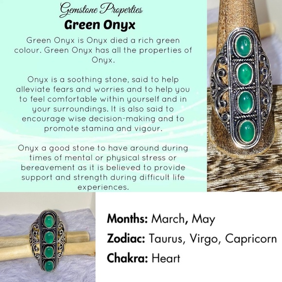 Green Onyx Gemstone Handmade Filigree Shield Armor Ring - Picture 3 of 11